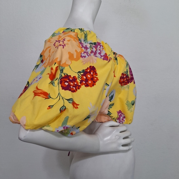 H&M Yellow Multicolor Floral Tropical Tie Back Off The Shoulder Crop Top Size XL - Picture 2 of 8